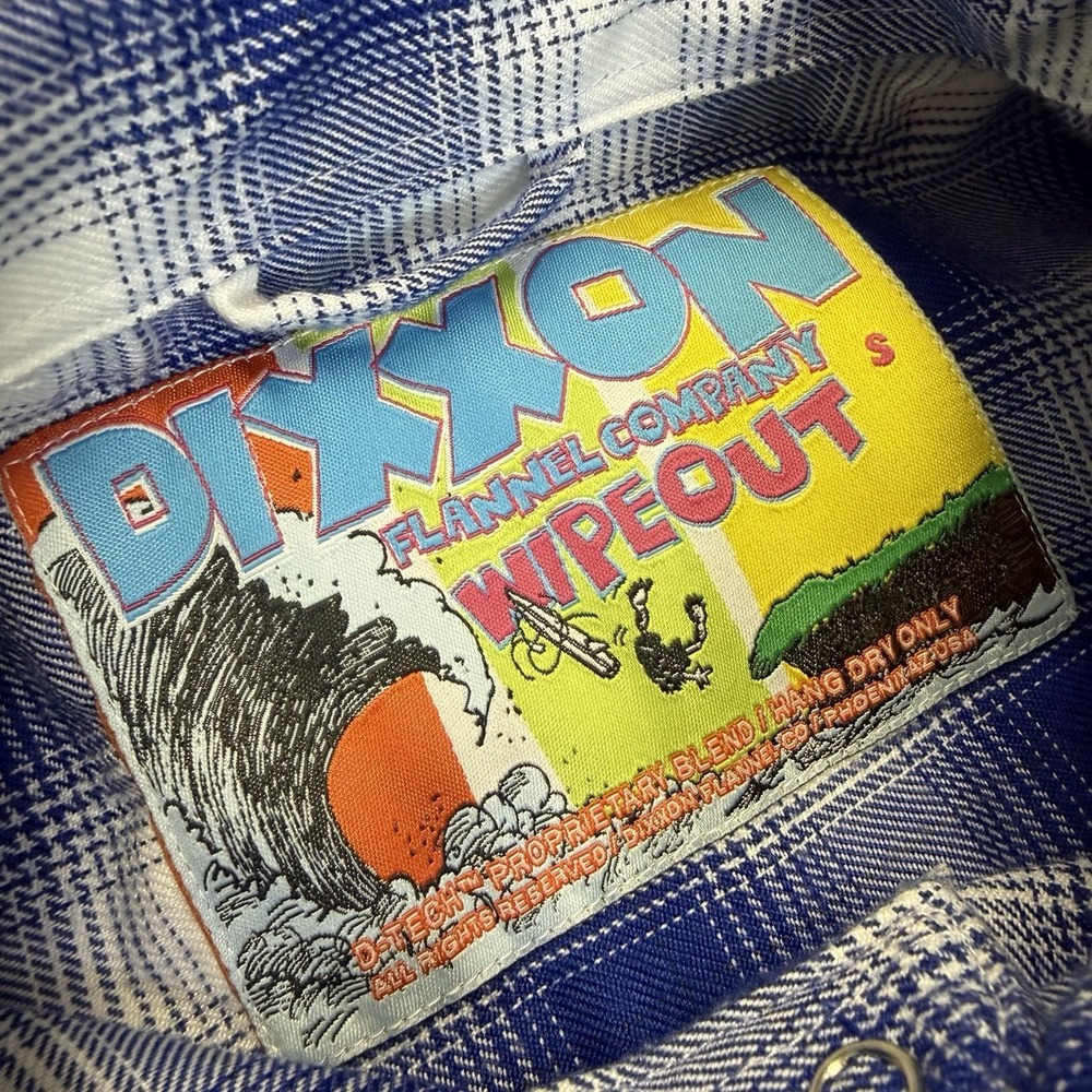Dixxon Wipeout Flannel Mens Small Pearl Snap Button Down Shirt Blue White Plaid - Picture 3 of 13